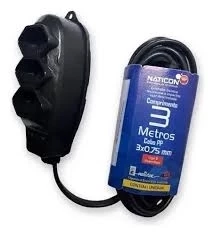 EXTENSÃO 3MTS PRETO 3X0,75MM 2P+T NATICON