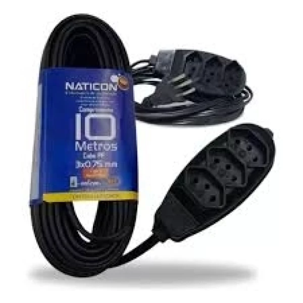 EXTENSÃO 10MTS PRETO 3X0,75MM 2P+T NATICON