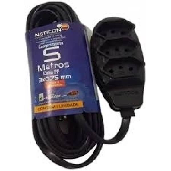 EXTENSÃO 5MTS PRETO 3X0,75MM 2P+T NATICON