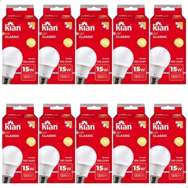 LAMPADA LED BULBO 15W 3000K (com10pçs) BIVOLT KIAN